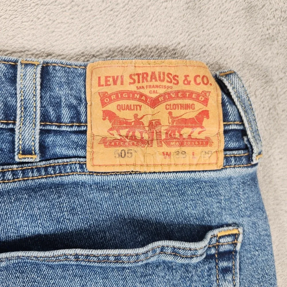 Levis 505 Jeans‎ Mens 38x29 Stone Wash Blue Regular Straight Stretch Denim Pants